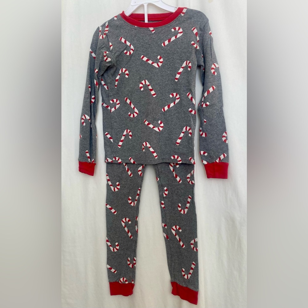 Carter’s Gray Holiday Candy Cane Pajama Set with Red Trim Size 10